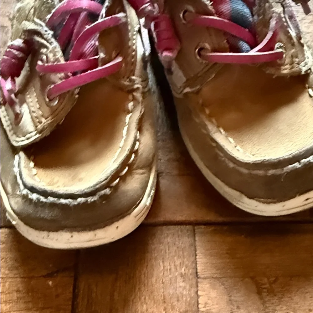 Sperry Kids Moccasins with Tan and Pink Accents